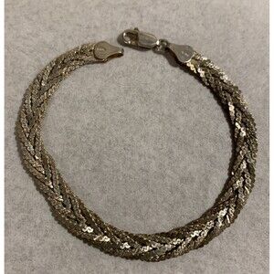Vintage Sterling Silver Wide Textured Braided Herringbone Bracelet 8mm 7.25”